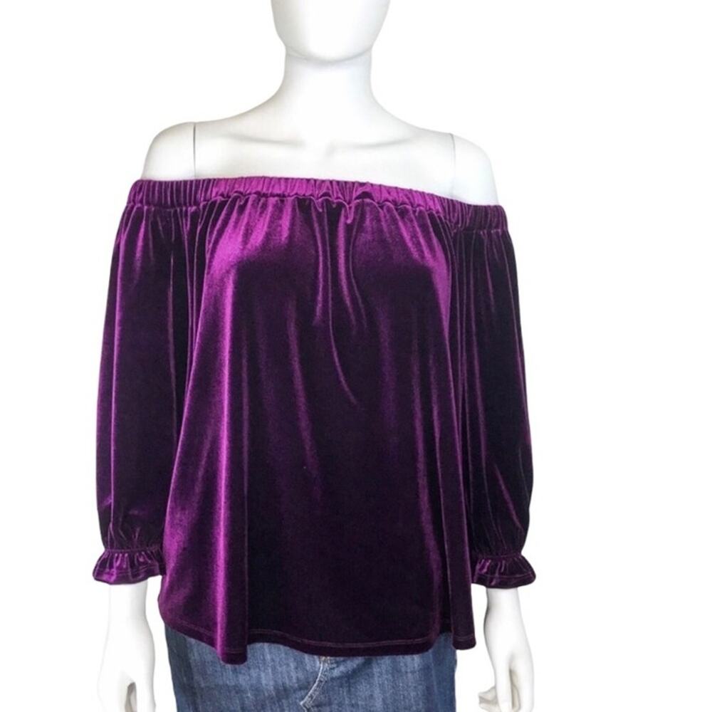 Likely NWT Velvet Purple Blouse Off the Shoulder Holiday Evening Size Large
